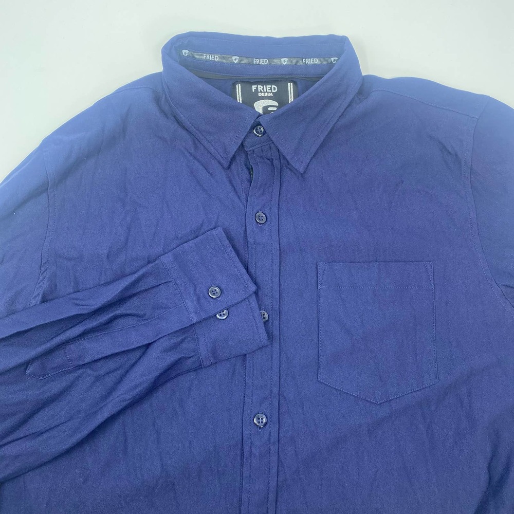 Fried‎ Denim Mens Medium Navy Blue Long Sleeve Button Down Shirt